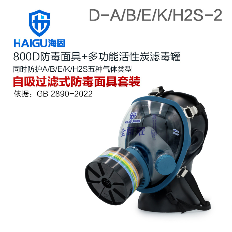 海固800D全面罩+D-A/B/E/K/H2S-2濾毒罐 綜合防毒氣套裝