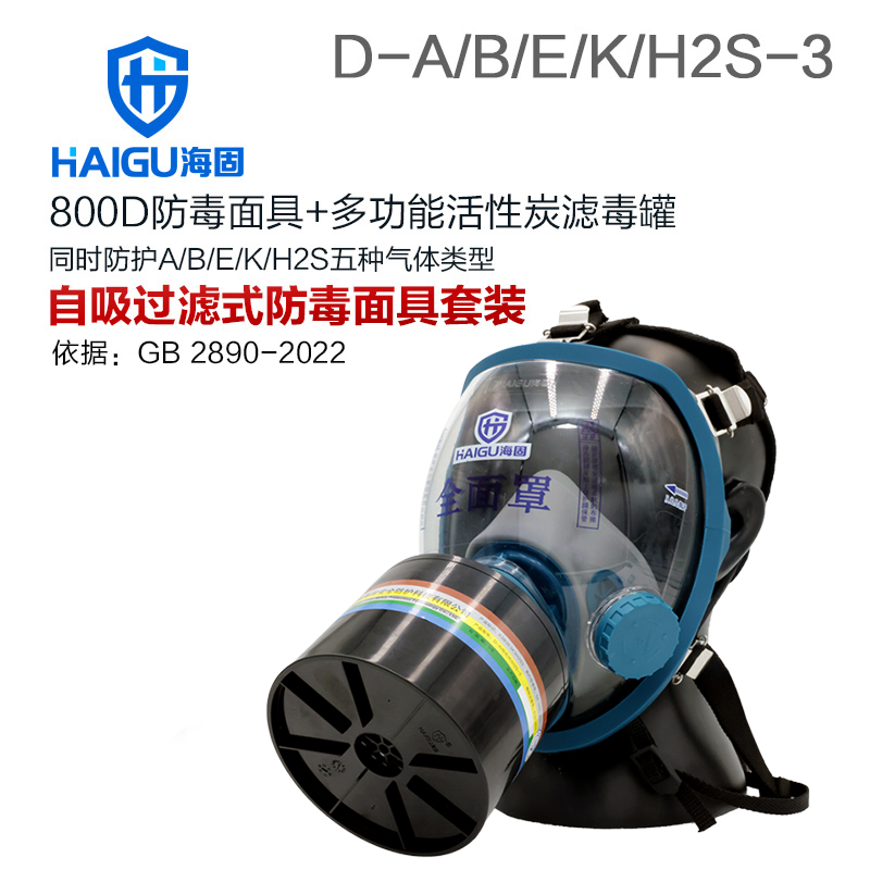 海固800D全面罩+D-A/B/E/K/H2S-3濾毒罐 綜合防毒氣套裝